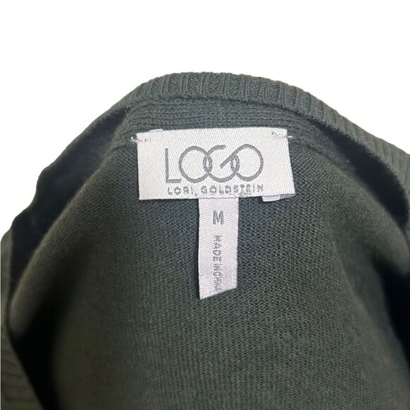 LOGO by Lori Goldstein top tunic green plaid sharkbite cotton Med FIRM on PRICE - Picture 2 of 6